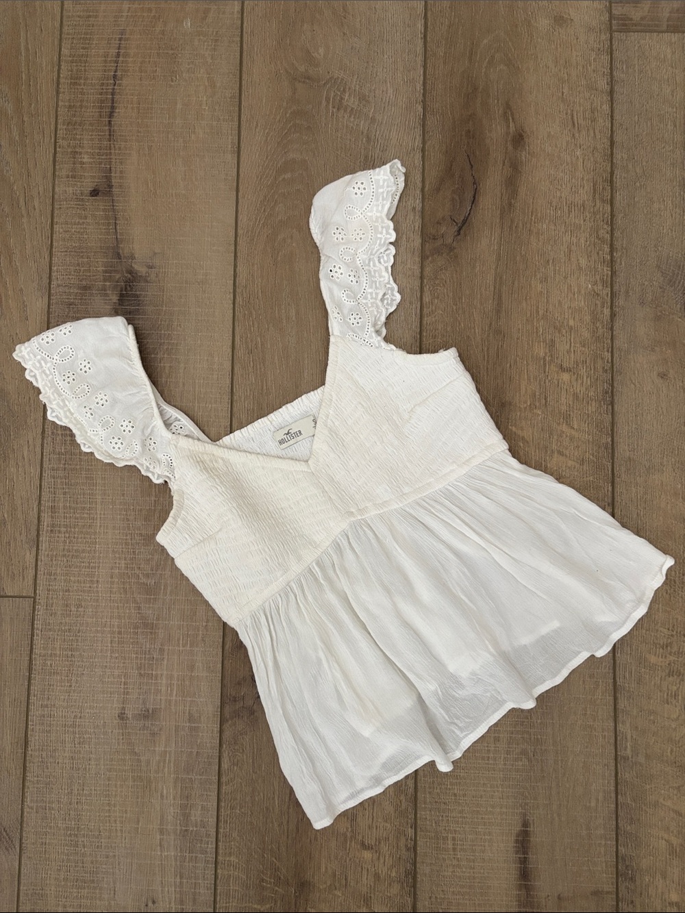 Hollister White Eyelet Smocked Peplum Camisole